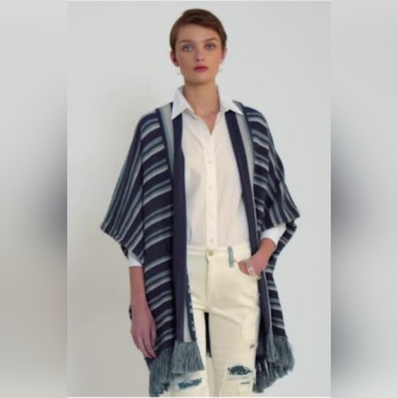 Ralph Lauren Striped Open Cardigan with Fringe (French Navy, Size S/M) - Picture 2 of 5